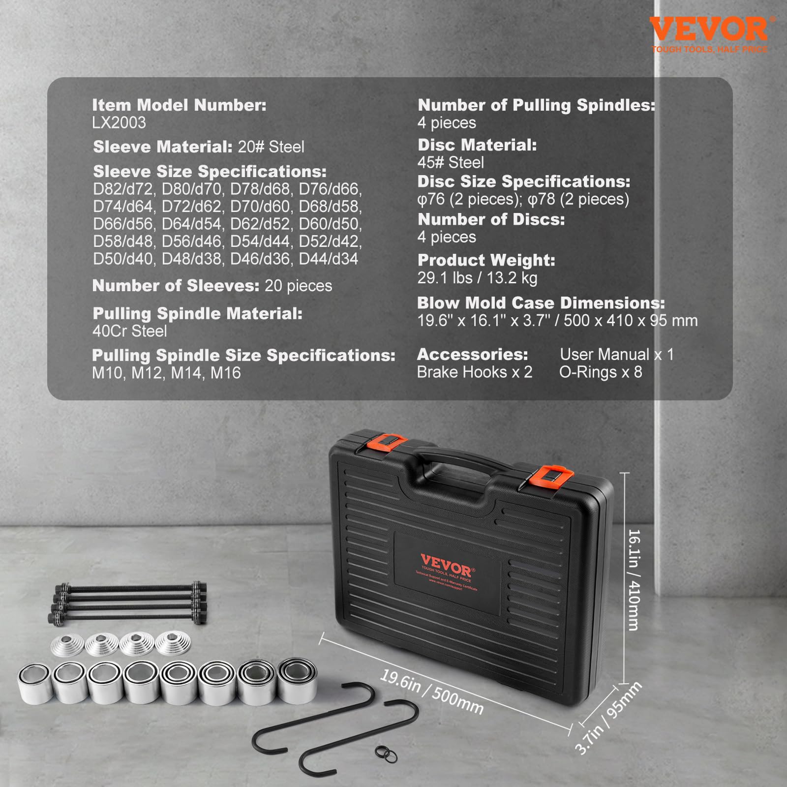 VEVOR Kit Manicotto di Trazione e Pressione da 28 Pezzi, Set di Rimozione e Installazione Cuscinetti a Boccola in Acciaio, con Custodia per Il Trasporto, Compatibilità Multi-Veicolo per Motori