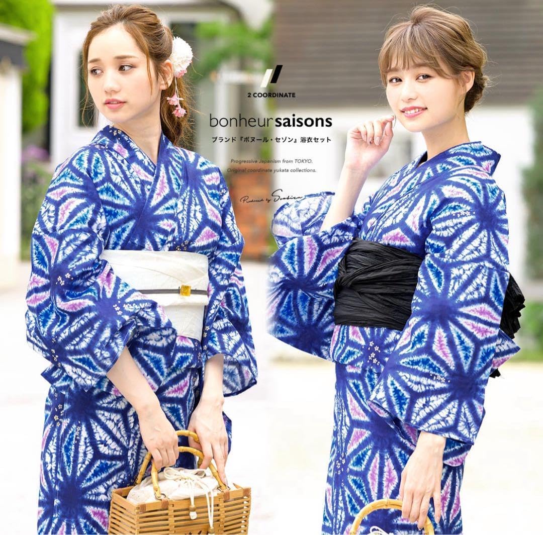 浴衣 夏 単着物 紺色 吸湿速乾 献上柄 半幅帯 2点セット 0616⑪