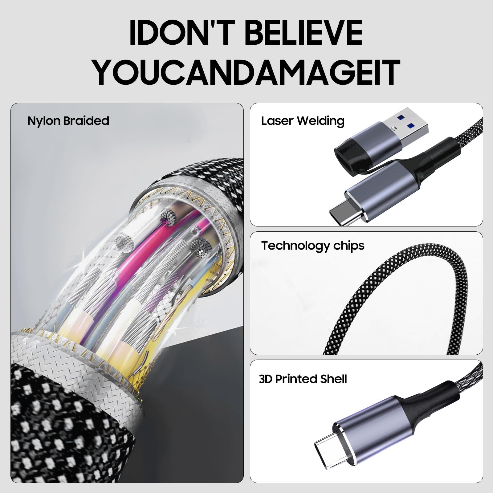 Cavo dati USB C a C, cavo di ricarica rapida da 240 W, supporto trasmissione 10 Gbps, 4K a 60 Hz, cavo di ricarica 2 in 1 da USB-A/C a tipo C, compatibile con Samsung Galaxy S21 S10 S9, MacBook Pro (2
