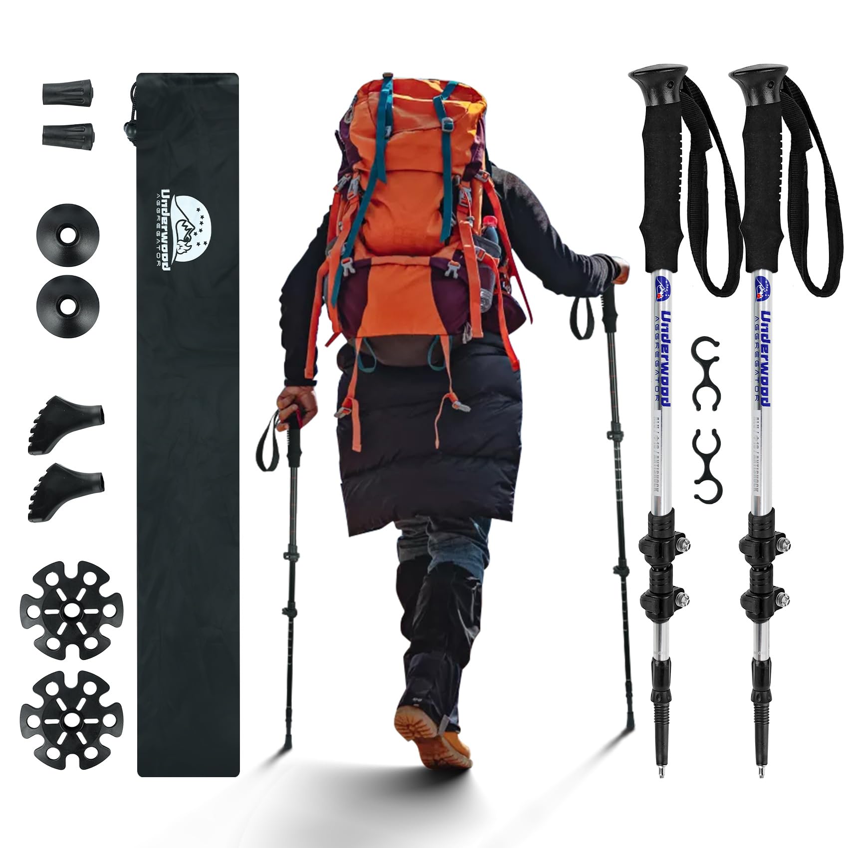 Underwood-Aggregator Walking Poles - 2 Pack Collapsible Hiking Poles for Women and Men, Ultralight Telescopic Backpacking Walking Stick, Adjustable Trekking Poles for Mountaining, Anti-shock System โ image 1