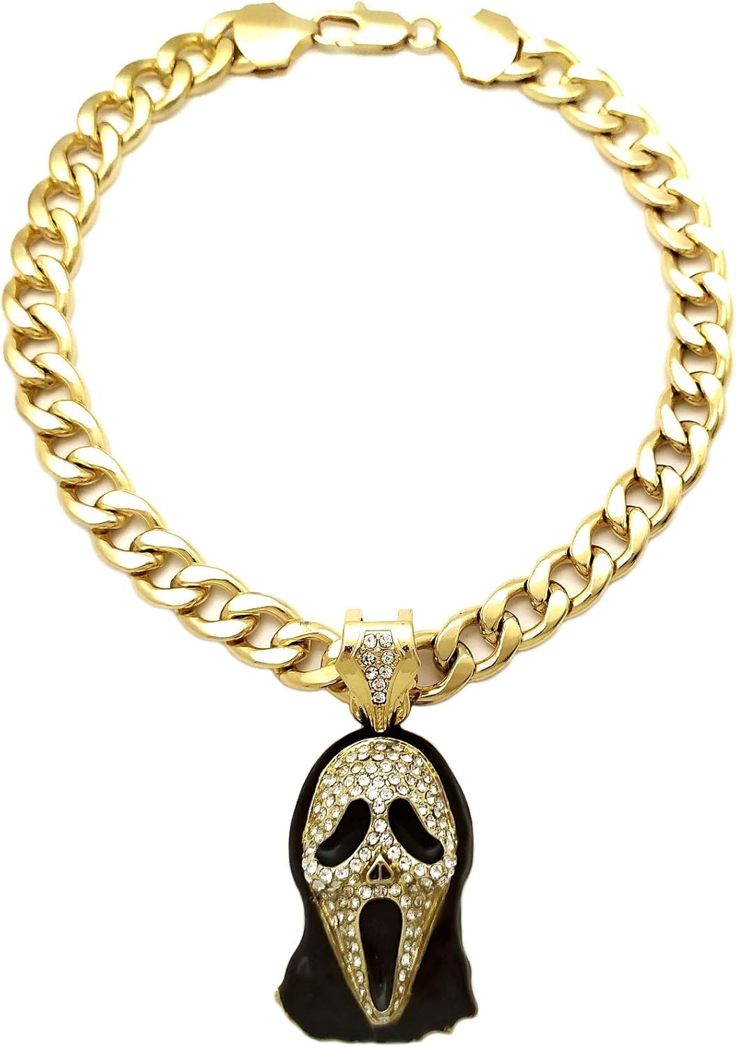Fashion 21 Hip Hop Stone Filled Scream Face Pendant 11 mm 18-24 inches Cuban Chain Necklace