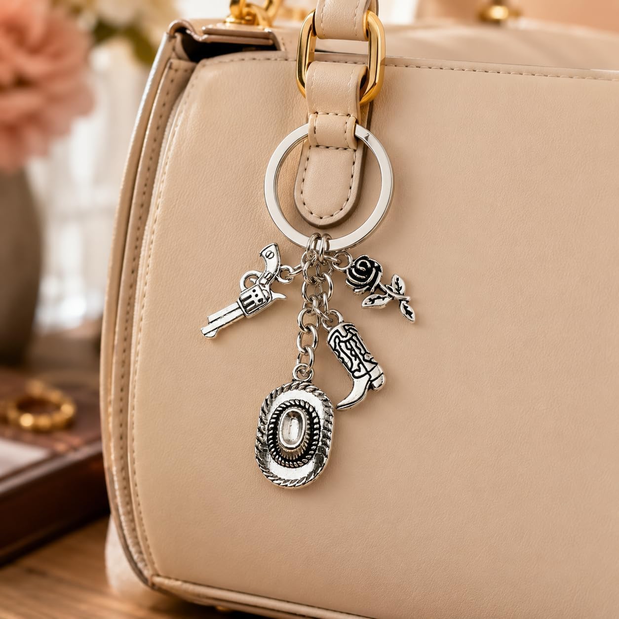 Cute Western Cowboy Keychains Gifts Zinc Alloy Rose Boots Hat Keyring Car Keys Handbag Charms for Women image 3