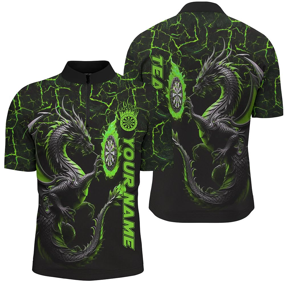 Personalisierte grüne große Drachen 3D-gedruckte Darts-Shirts für Männer & Frauen– Individuelle Team-Liga Darts-Trikots T1842
