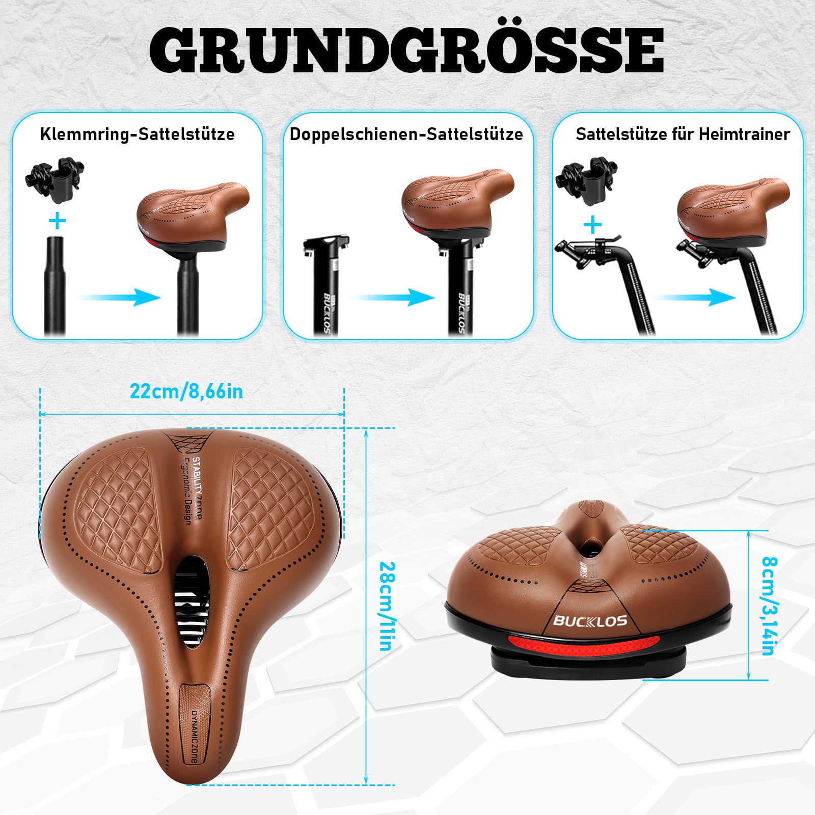 Sillín de bicicleta de gel, ancho, cómodo, transpirable y suave, impermeable, amortiguador de golpes, espuma viscoelástica ergonómica
