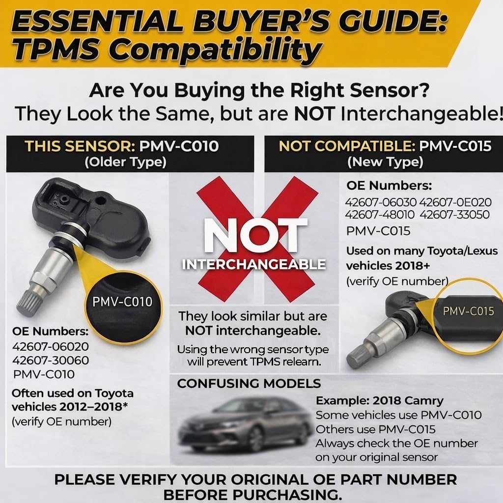 TPMS Sensors Set of 4 Pre-Programmed Tire Pressure Sensor 315MHz Fit for Toyota Camry 2012-2014 Corolla Highlander RAV4 Metal Clamp-in Replace# 42607-06020 PMV-C010 (4PCS)