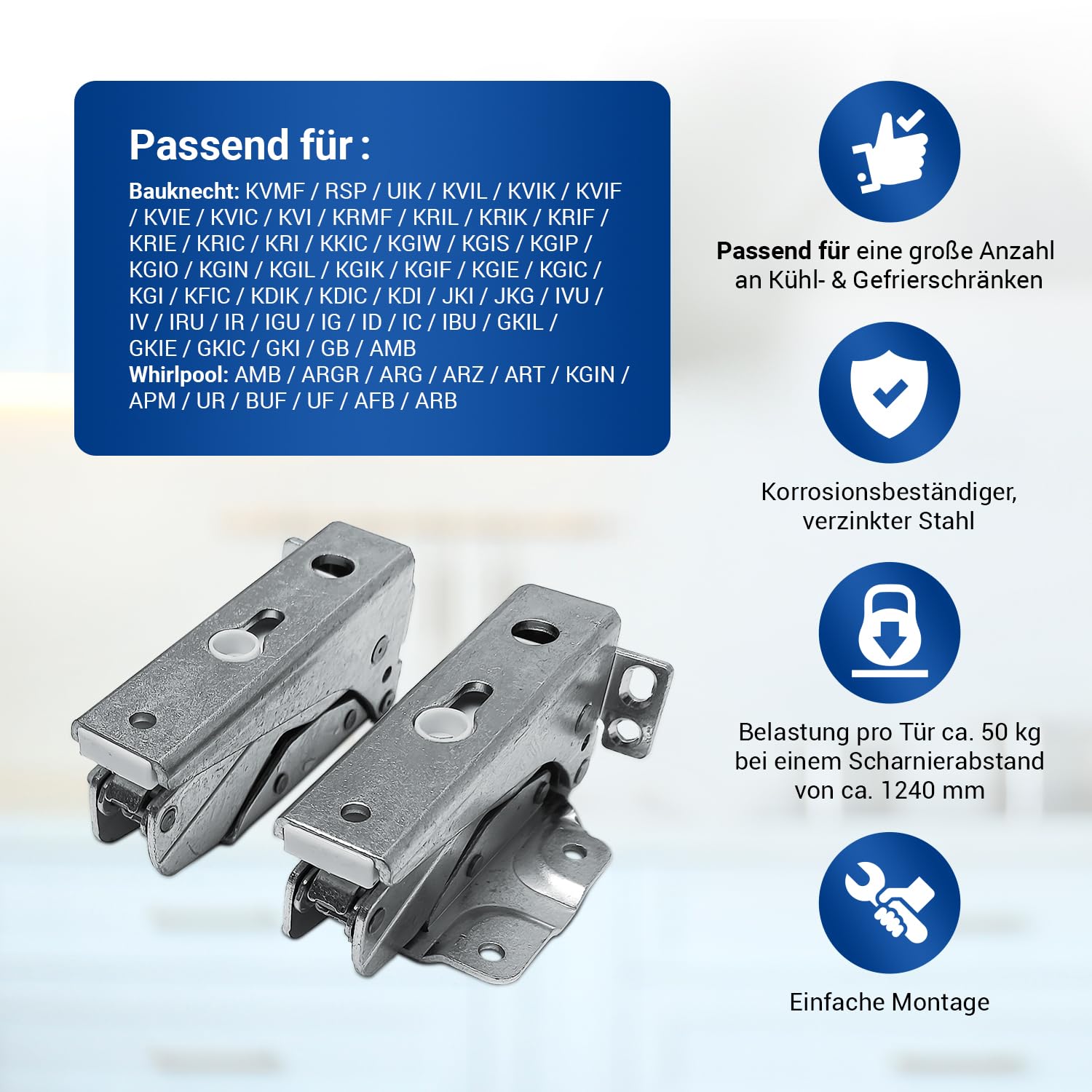 VIOKS Set di cerniere per porta superiore + inferiore di ricambio per Whirlpоol Bauknеcht Ignis 481231018626 488000636779 Indesit Hotpoint C00312450 Cerniera per porta del frigorifero con kit di
