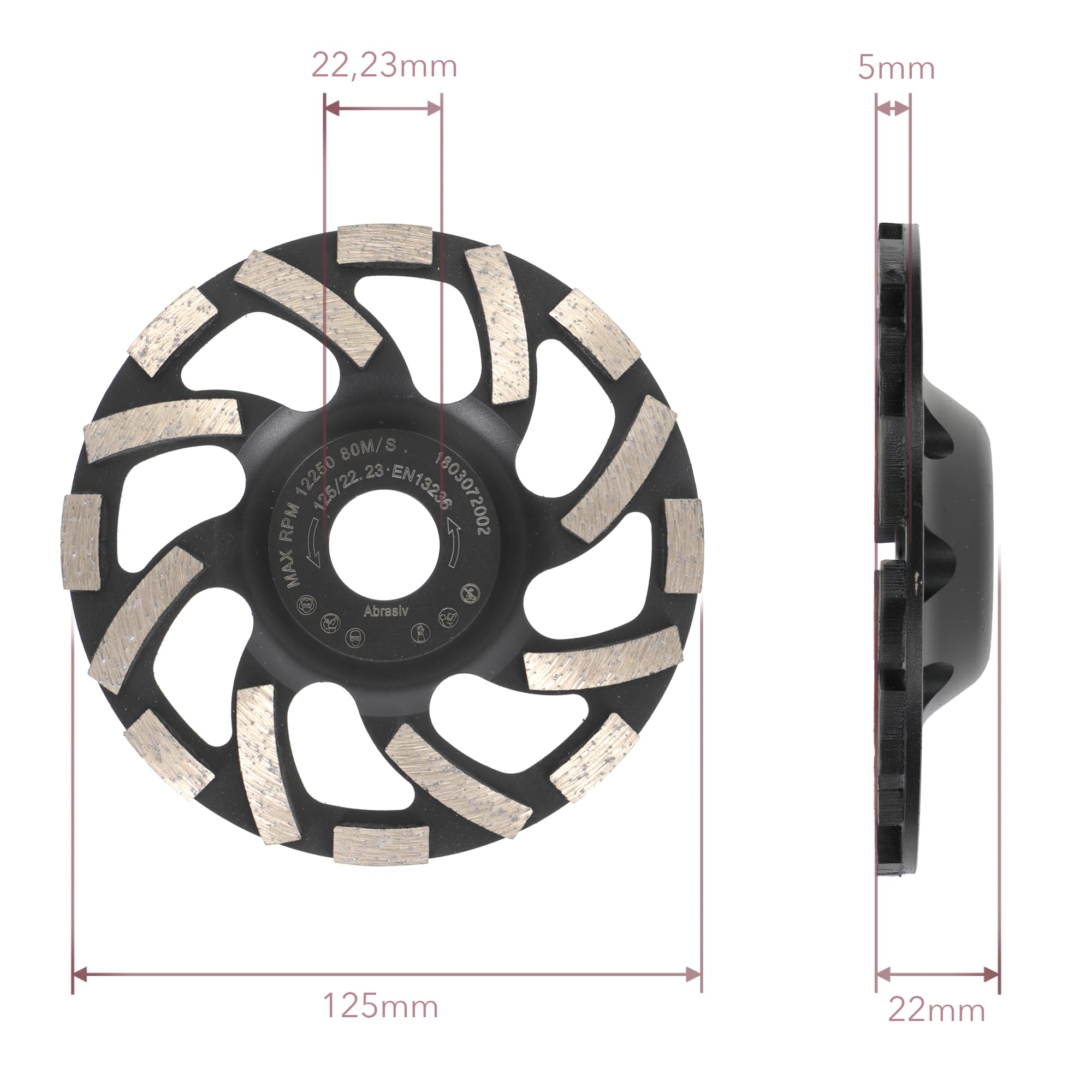 PRODIAMANT Diamentowa tarcza szlifierska 125 mm x 22,2 mm Turbo ST91 diamentowa tarcza szlifierska asfalt jastrych profesjonalna jakość
