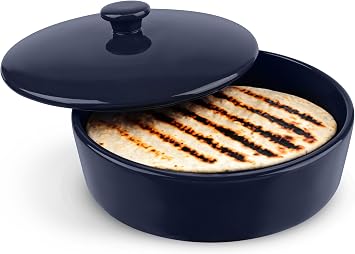 Kook Ceramic Tortilla Warmer, Hand Painted, with Lid, 8.5 Inch, Navy