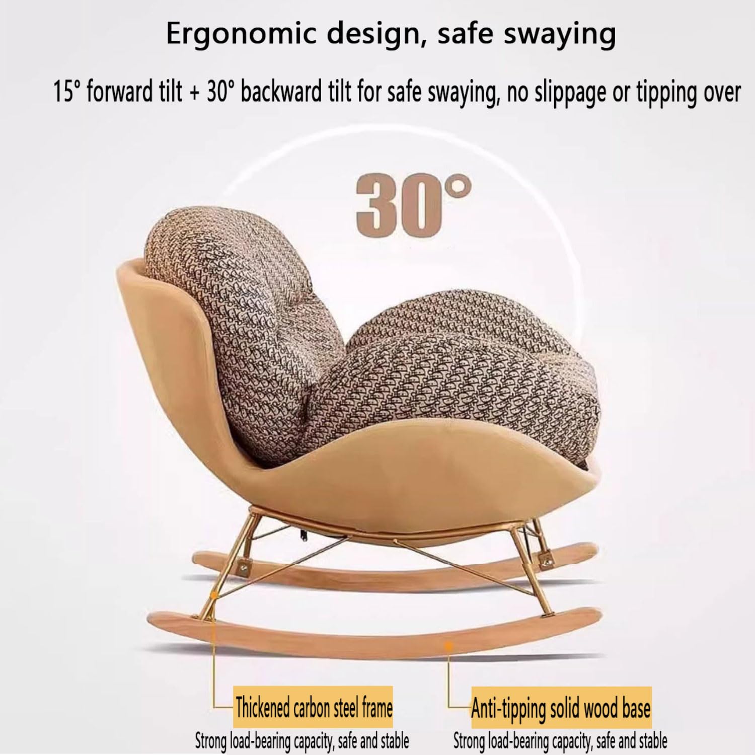 Poltrona Moderna Poltrona Lounge Moderna per Balcone Poltrona a Dondolo on Seduta Ergonomica in Tessuto Imbottito Sedia a Dondolo per Soggiorno/Camera da Letto Sedia Papasan con Braccioli
