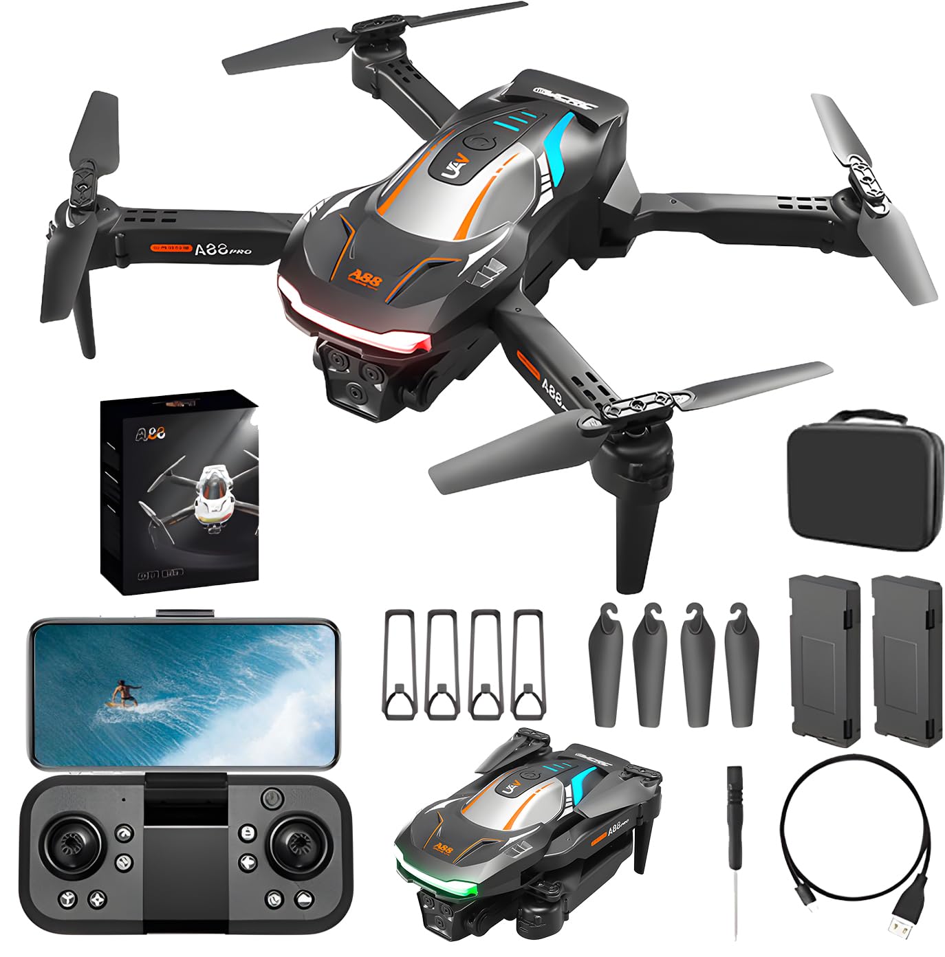 Drone with Camera for Kids adults 4k hovering overhead shot，fpv intelligent obstacle avoidance, 3D Flips, Altitude Hold, One-Key Take off/Landing，2 Batteries，Gifts for Boys (black)