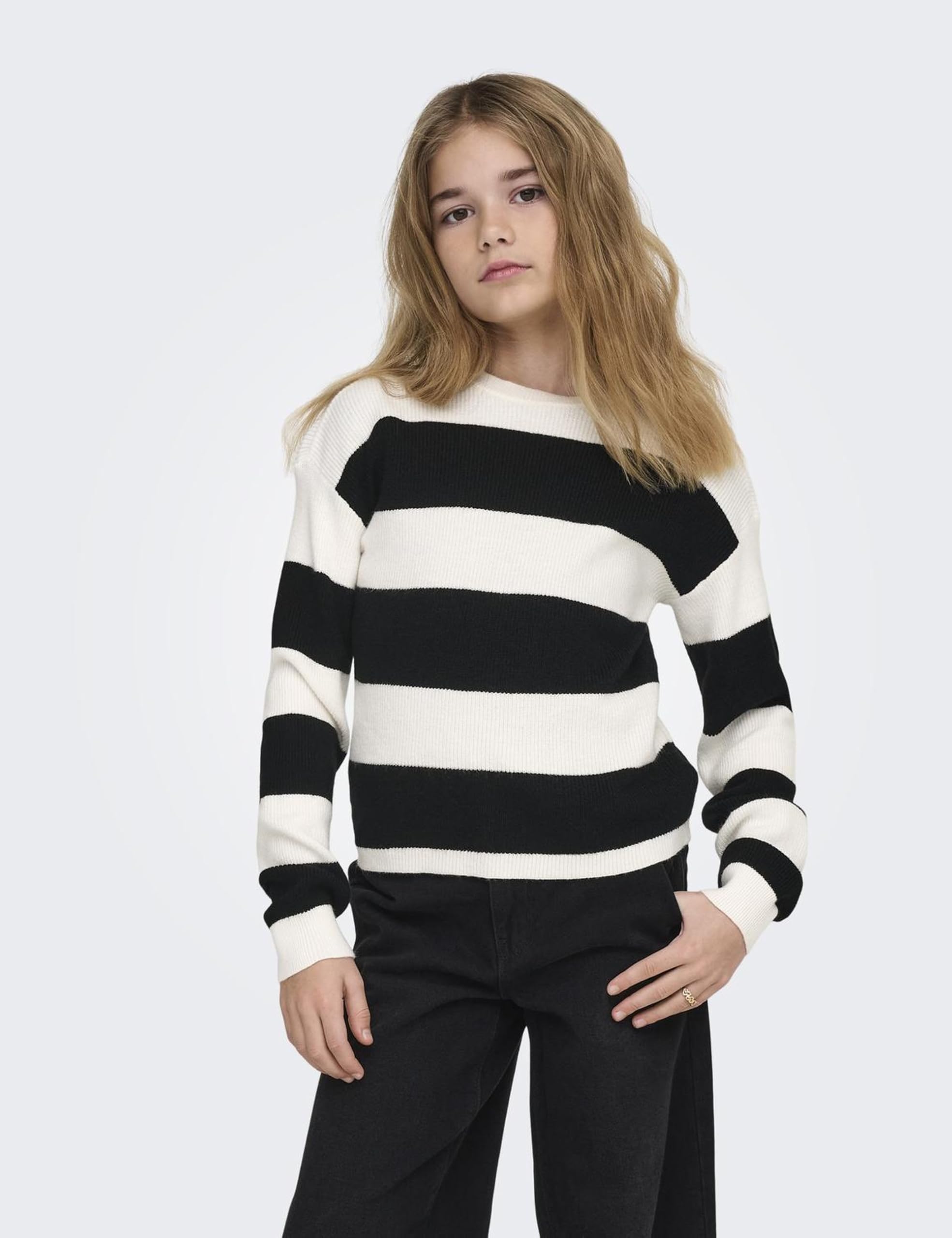 ONLY Mädchen Kogfranca Short L/S Stripe KNT Noos Pullover, Cloud Dancer, 146-152 EU