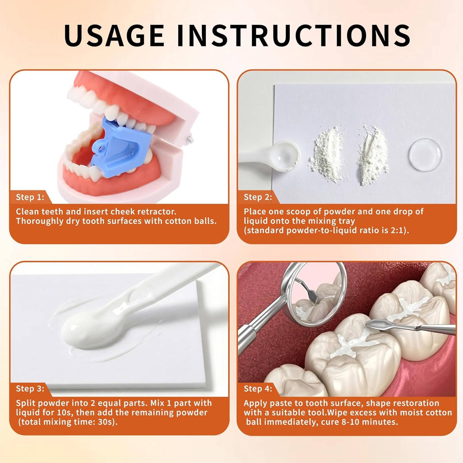 Zinc Oxide Eugenol Cement Dental Care Kit, Instant Tooth Repair Kit, Home Oral Temporary Dental Tooth Fillings,，Self-Curing, Strong Bond Dental Cement Kit