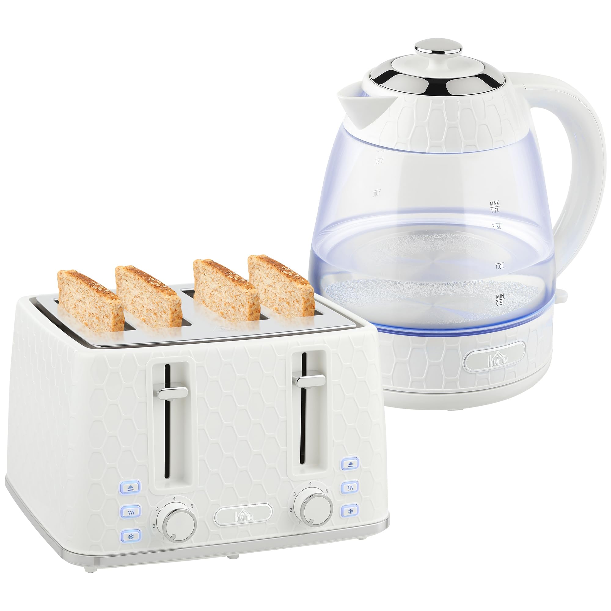 HOMCOM Cream 1.7L Fast Boil Kettle and 4 Slice Toaster Set