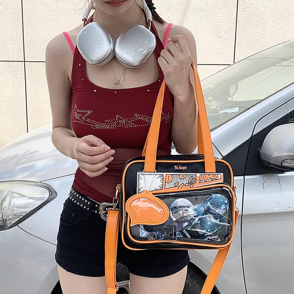 Ita Bag Multi-Purpose PVC Handbag Tote, PU Japanese Shoulder Bag, Kawaii Pin Display Purse With Insert for Anime (Bare Bag)