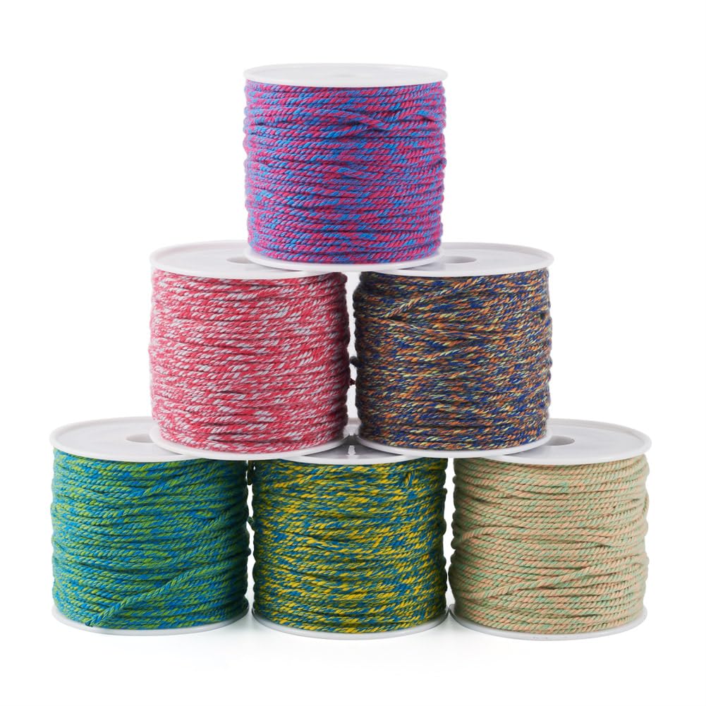 Spritewelry 6 Rolls 1.2mm Braided Cord Thread Colorful Polycotton Twine Macrame Cord Round Beading String for DIY Crafts Bracelet Necklace Jewelry Making