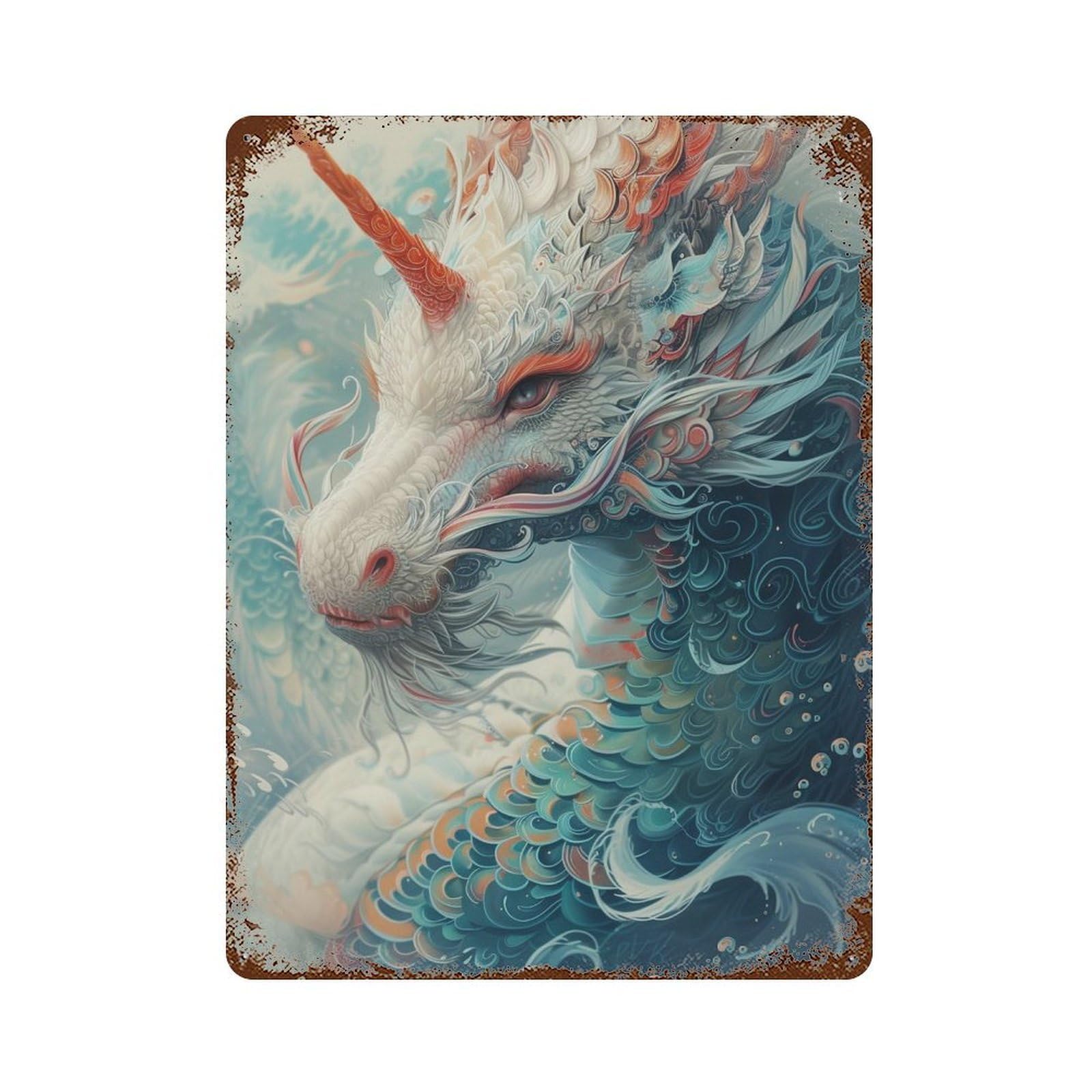 Mythical Sea Dragon Artwork Decorative Tin Sign 15.7"x11.8", for Farmhouse, Kitchen And Entryway Decor, Vintage Wall Decor