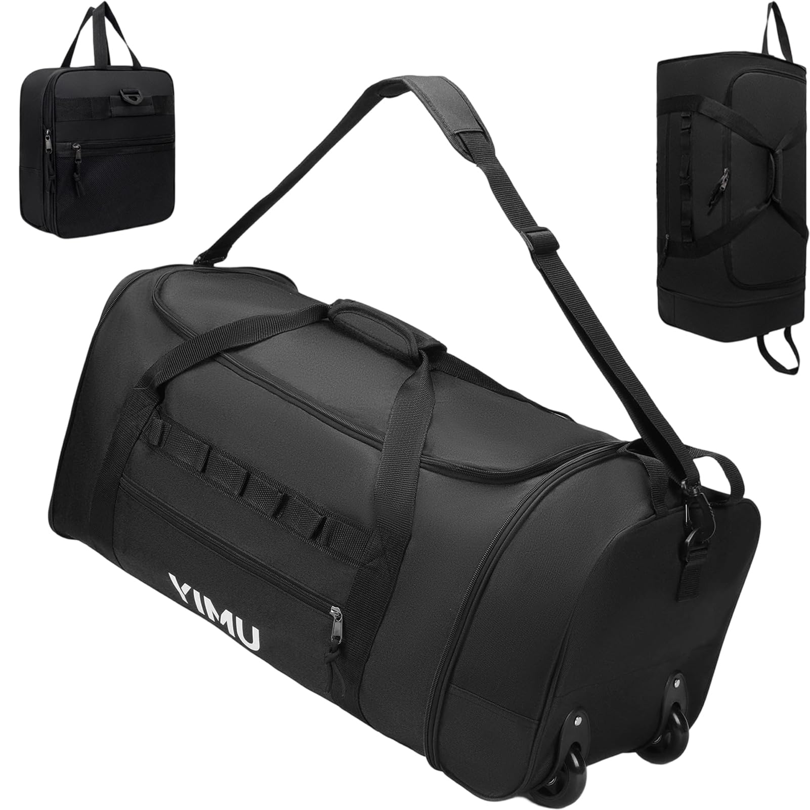 70L Borsone da Viaggio Piegevole Con Ruote Borsa palestra sportiva con Rotelle Leggera Gym Travel Bag Impermeabile Grande Bagaglio a mano Espandibile Valigia con Ruote per Campeggio (Nero)