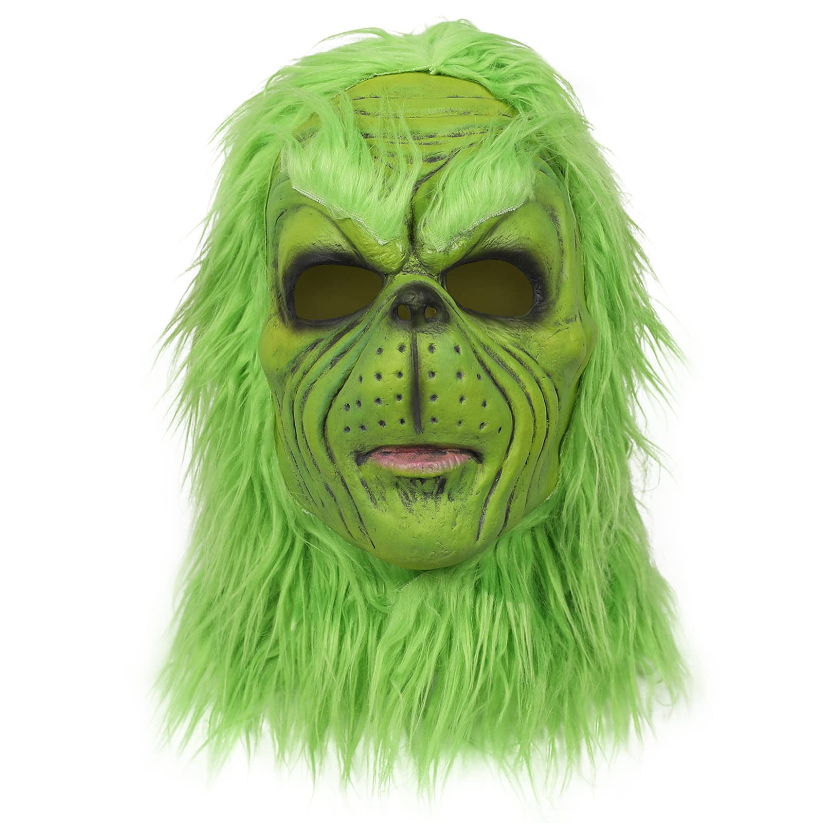 Makoike 3Pcs Green Monster Mask Gloves Shoe Covers Furry Monsters Full Head Mask Christmas Halloween Carnival Cosplay Costume Props (C) - Image 3
