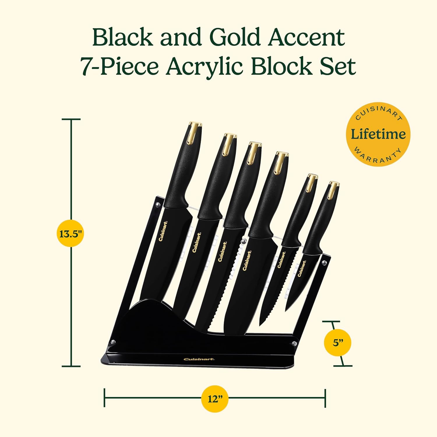 Cuisinart Advantage Nonstick Ceramic-Coated Knife Set, 7-Piece Acrylic Block Stainless Steel Knives for Precise Cutting, Durable Kitchen Knife Set with Ergonomic Handles, G1042-7BG