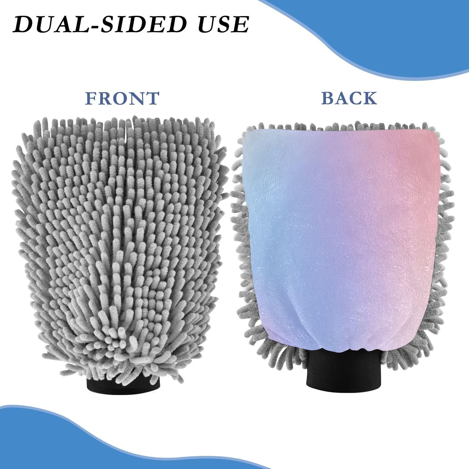 STAYTOP Beautiful Colors Car Wash Mitt Microfiber, 2Pcs Scratch Free Lint-Free, Premium Chenille Microfiber Mitt Car Wash Brush-M
