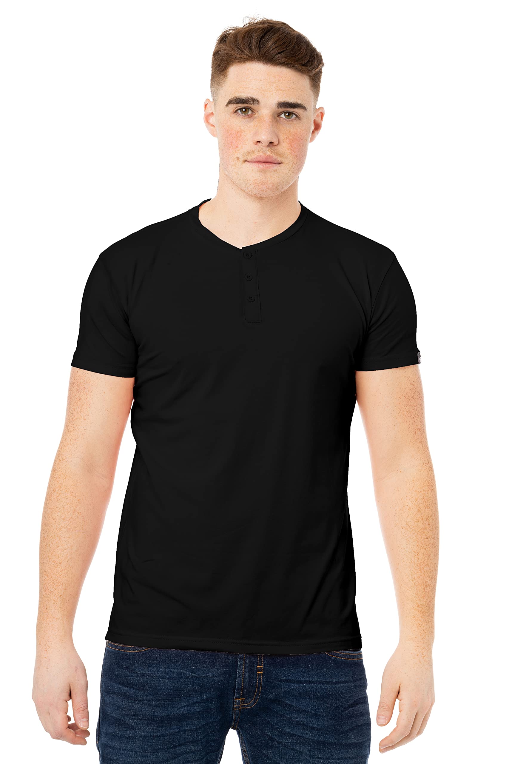 X RAYmens Soft Stretch Cotton Short Sleeve Solid Color Slim Fit Henley T-shirt Henley Shirt