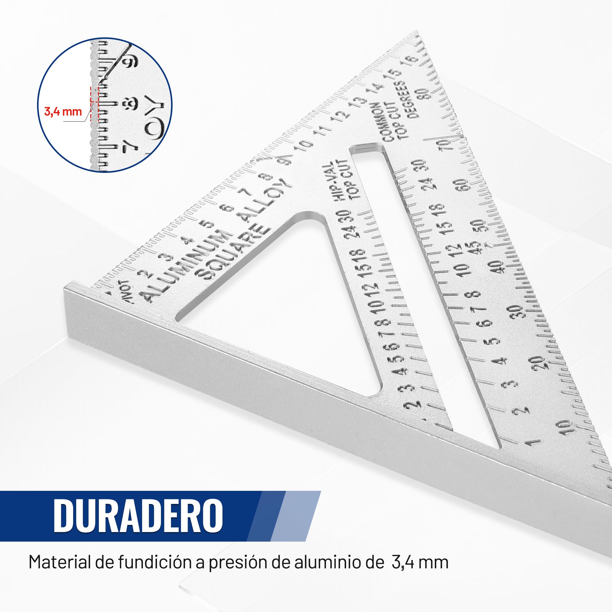 WORKPRO Escuadra de Carpintería 180mm, Regla de Triángulo, Herramienta de Medición para Carpintero, Escuadras para Carpintería Métrica, Cuadrado de Carpintero de Aleación de Aluminio