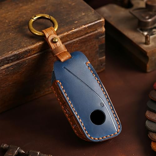 Miniatura 3 de OLLEN Funda para llavero de cuero genuino sin tornillos para BMW 2023-2025  en adelante, serie 57, 740i, 760i, X1, X2, X3, X5, X6, X7, XM, IX, IX3,