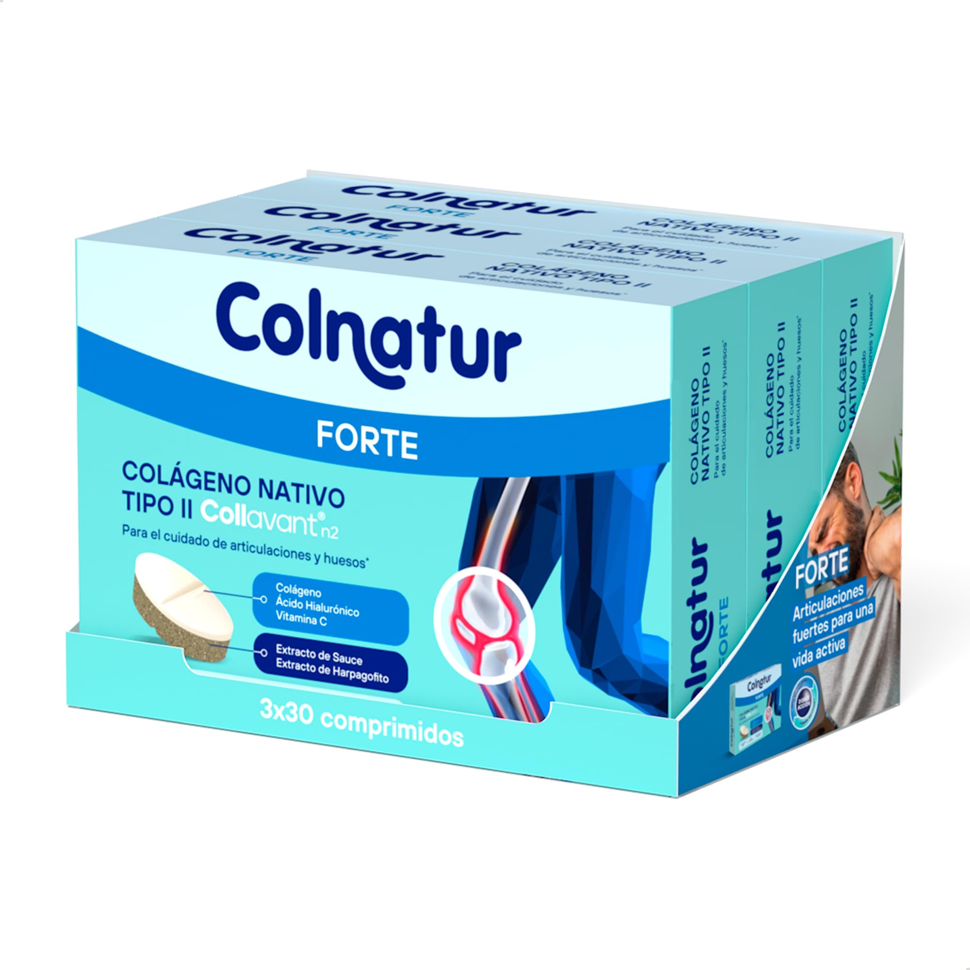 Colnatur Forte 3PACK | 90 Comprimidos | Colágeno Nativo Tipo II, Ácido Hialurónico y Vitamina C Para Huesos y Articulaciones - Amazon Exclusive