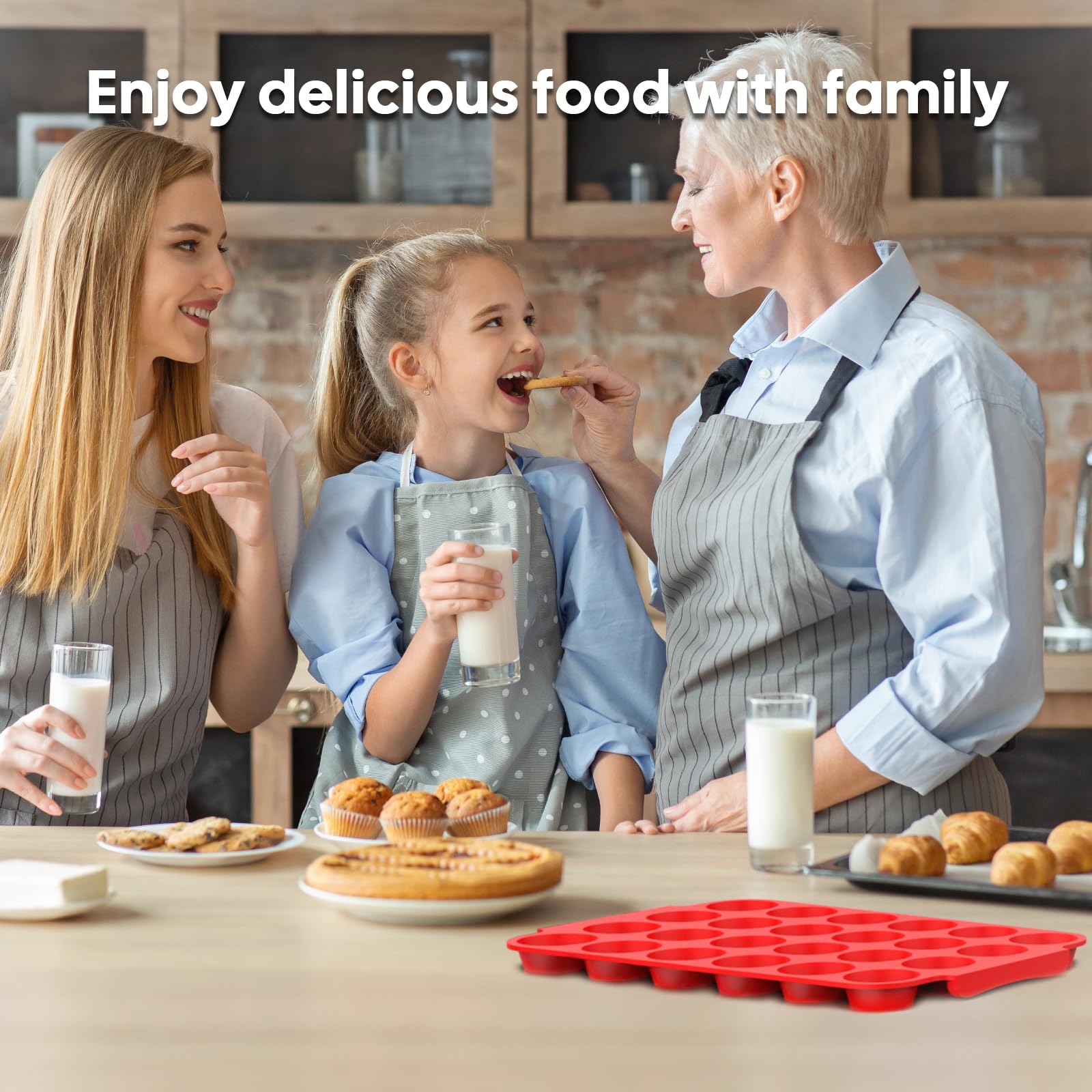 Jalopink Confezione da 2 teglie per muffin in silicone per la cottura, standard e mini, con manico, certificate per uso alimentare, antiaderente, inodore, senza BPA, stampo in silicone per muffin