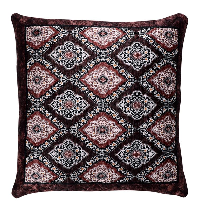 Image of Nendle Printed Holland Velvet Cushion Covers Set of 5, 16 x 16 Inches (40 x 40 cm), Decorative Sofa Cushion Cover with Zipper Closure, Floral Geometric Abstract Bohemian Designs, Multicolor