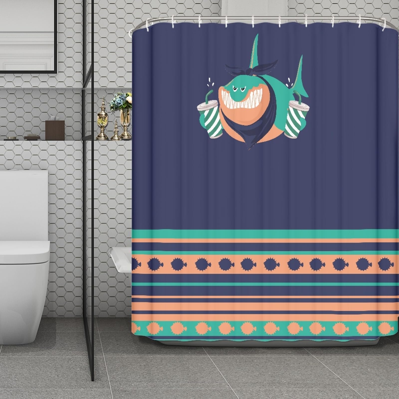 Rideau de douche anti moisissure poisson vert orange de haute qualité 200X240 cm pour baignoire