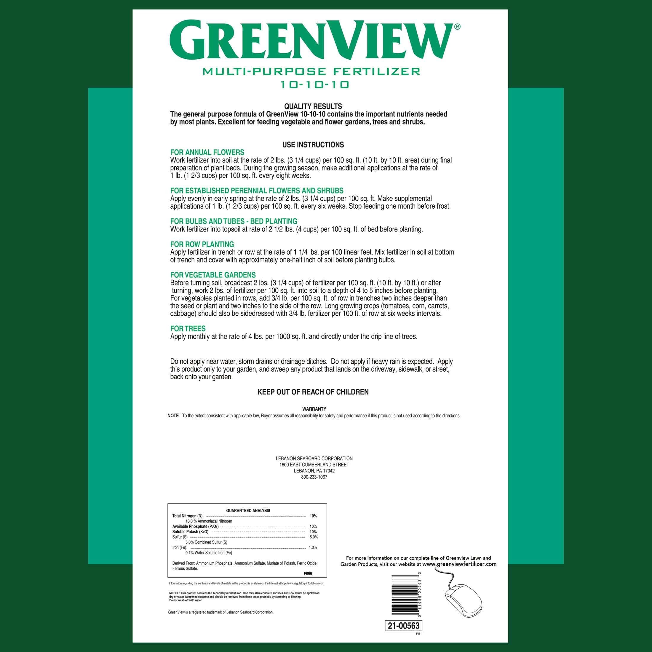 Lebanon Seaboard Greenview Allpurp 10-10-10 40#