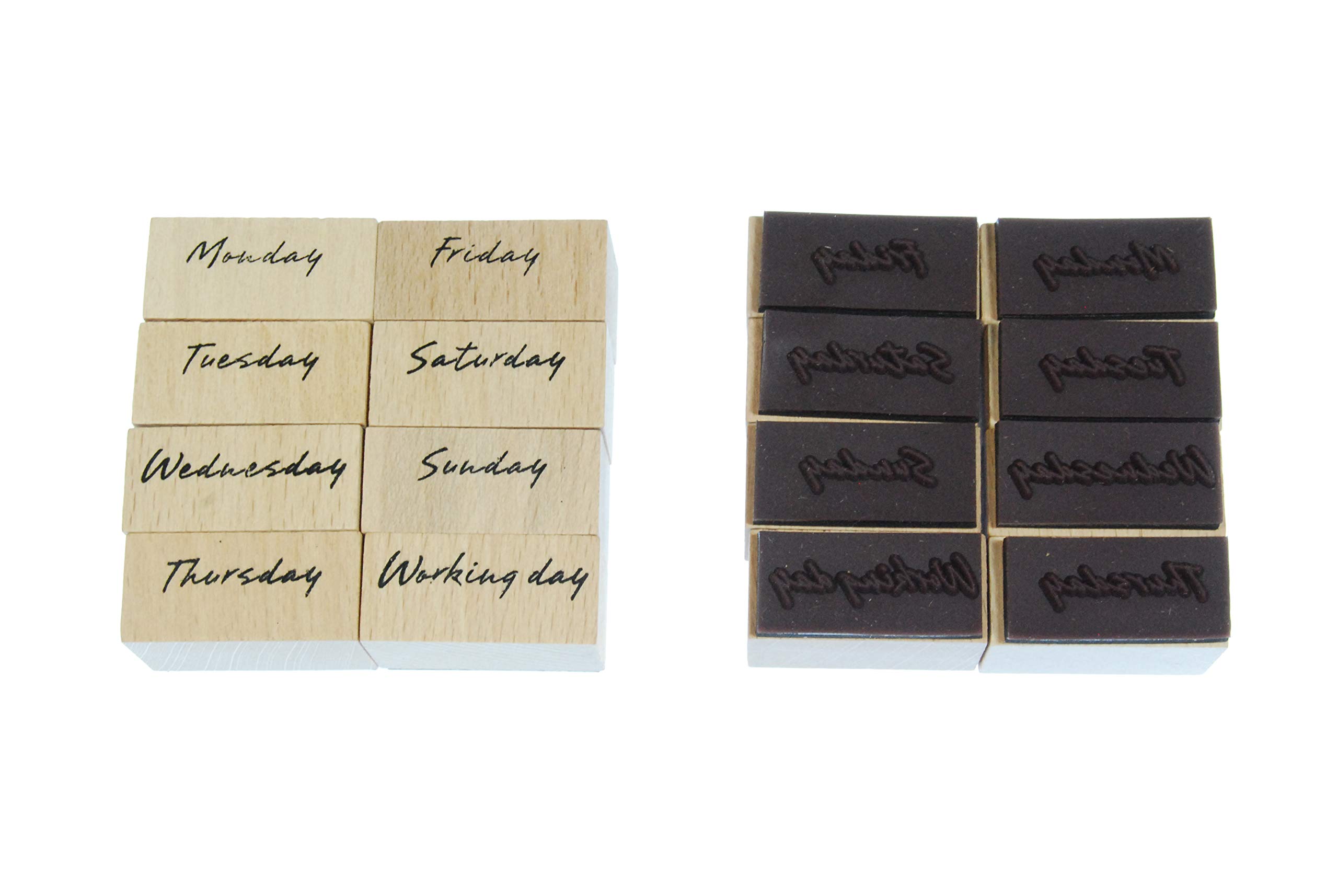 celloexpress Wooden Mounted Ink Stamper - Christmas Crafts, Occasions, Everyday, Sets, Office, Fun (Days of The Week Set - 3cm x 1.5cm per Piece) โ image 1