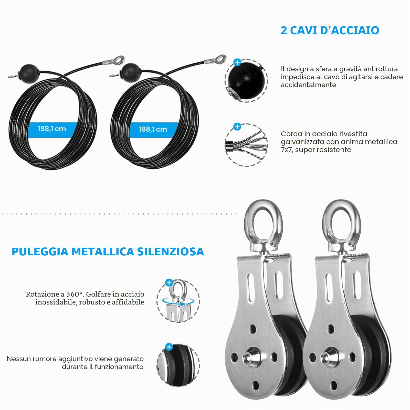 Puleggia Palestra, LAT Machine Carrucola Palestra con Doppio Cavo Attrezzi Palestra Casa Multifunzione Cavi Palestra Home Gym Accessori per Macchine Fitness