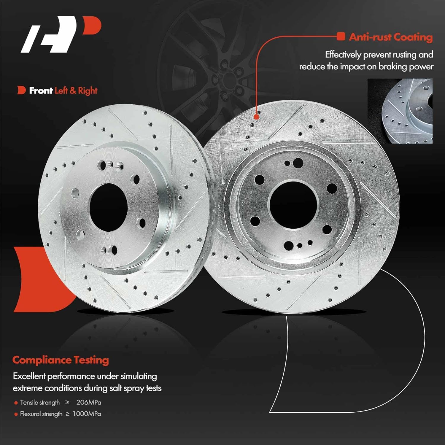 A-Premium Front and Rear Drilled and Slotted Disc Brake Rotors + Ceramic Pads Kit Compatible with Select Chevy, GMC & Cadillac Models - Silverado 1500, Tahoe, Sierra 1500, Yukon, Escalade, 12-PC Set