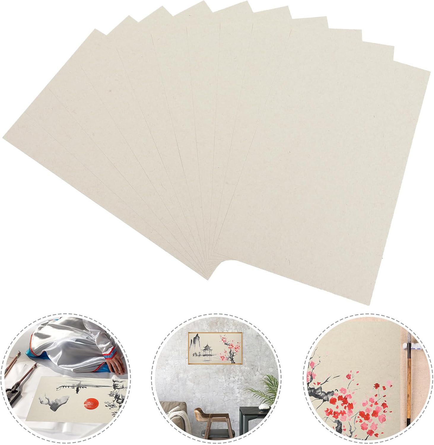 MUELODSIC 10 Sheets Thick Xuan Calligraphy Paper Multi-use Chinese Ink Painting Rice Paper for Brush Writing Drawing and Seal Art Practice