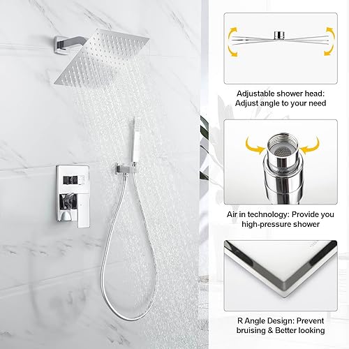 Miniatura 28 de Sistema de ducha con ducha de mano, juego de grifo de ducha de lluvia con cabezal de ducha de 10 pulgadas y sistema de ducha de mano montado