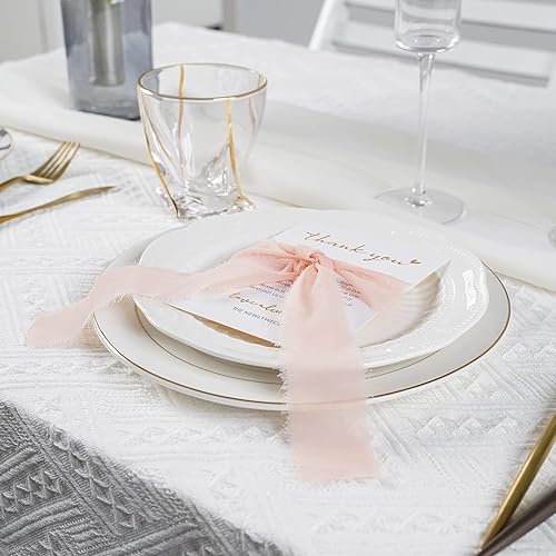 Miniatura 2 de HUIHUANG Tarjetas de agradecimiento de boda con cinta de gasa rosa, para recuerdos de boda, recepciones, fiestas, eventos y celebraciones, paquete