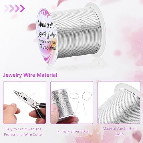 Miniatura 2 de Modacraft - 3 rollos de alambre plateado de calibre 2024 con alicates de joyería 4 en 1, resistente al deslustre, calibre 20, alambre de joyería de