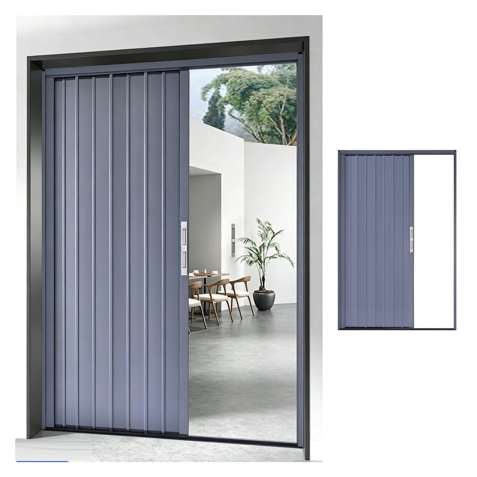 Tyzlup Gray Aluminum Folding Accordion Door With Lock And Key, No Drill Retractable Room Divider With Rollers, Space Saving Partition For Bathroom Bedroom Kitchen Hallway Storage(110X200cm(43X79in))