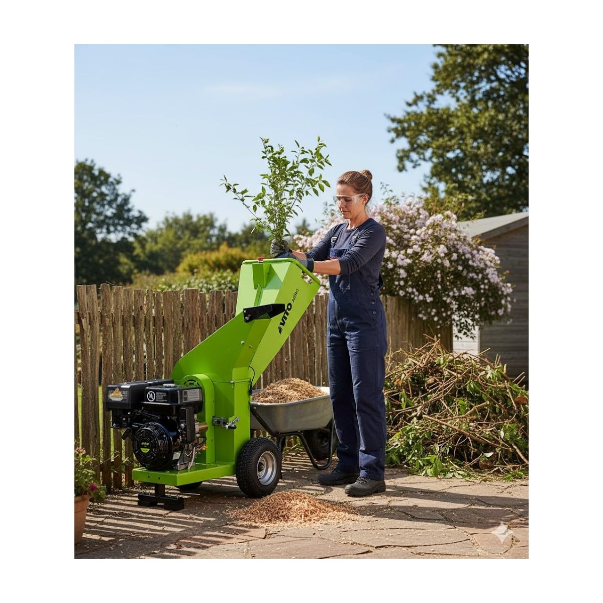 VITO – Broyeur de végétaux Thermique 15CV - 3 Lames de Coupe - Branches Ø10cm Max Démarrage électrique Moteur 4T Poignées