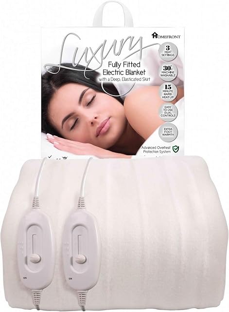 Homefront Electric Blanket King Size Dual Control - 152x203 Centimetres - Premium Fully Fitted Heated Mattress Cover / Underblanket with Elasticated Skirt - Built In Advanced Overheat Protection System with Auto Safety Shut Off - Extra Foot Warmth - Up
