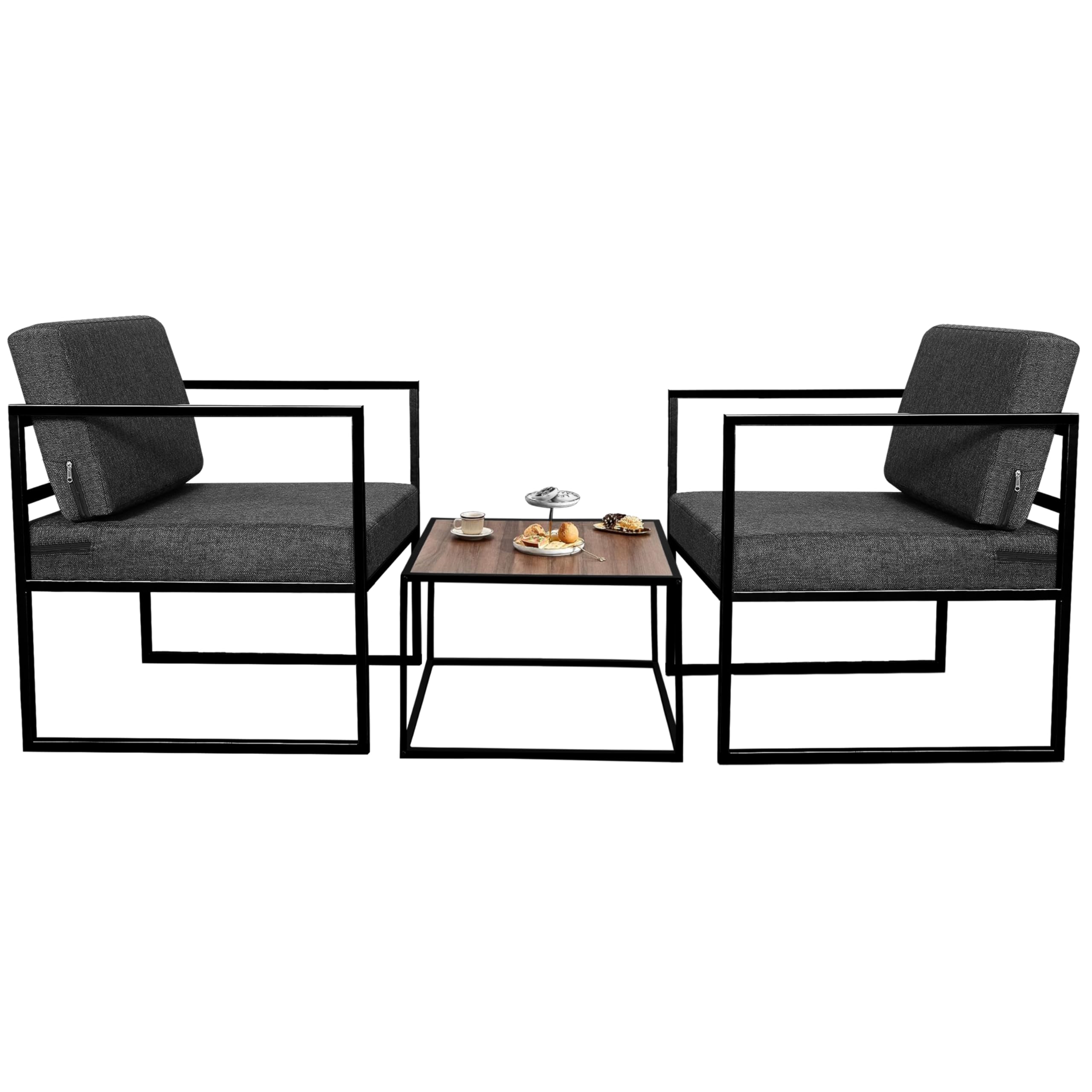 Dr Smith |Indoor |Outdoor |Living Room| Balcony| Garden| Chair Table Set 1 + 1 & 1 Table| Furniture Set|Chair Table Set - Black