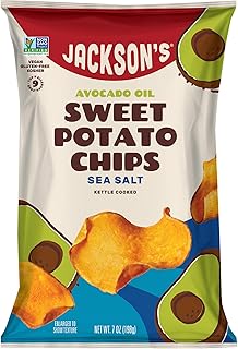 Jackson’s Sweet Potato Kettle Chips with Sea Salt made with Premium Avocado Oil (7 Ounce, Pack of 6) - Allergen-friendly, Gluten Free, Peanut Free, Vegan, Paleo Friendly - Shark Tank Product