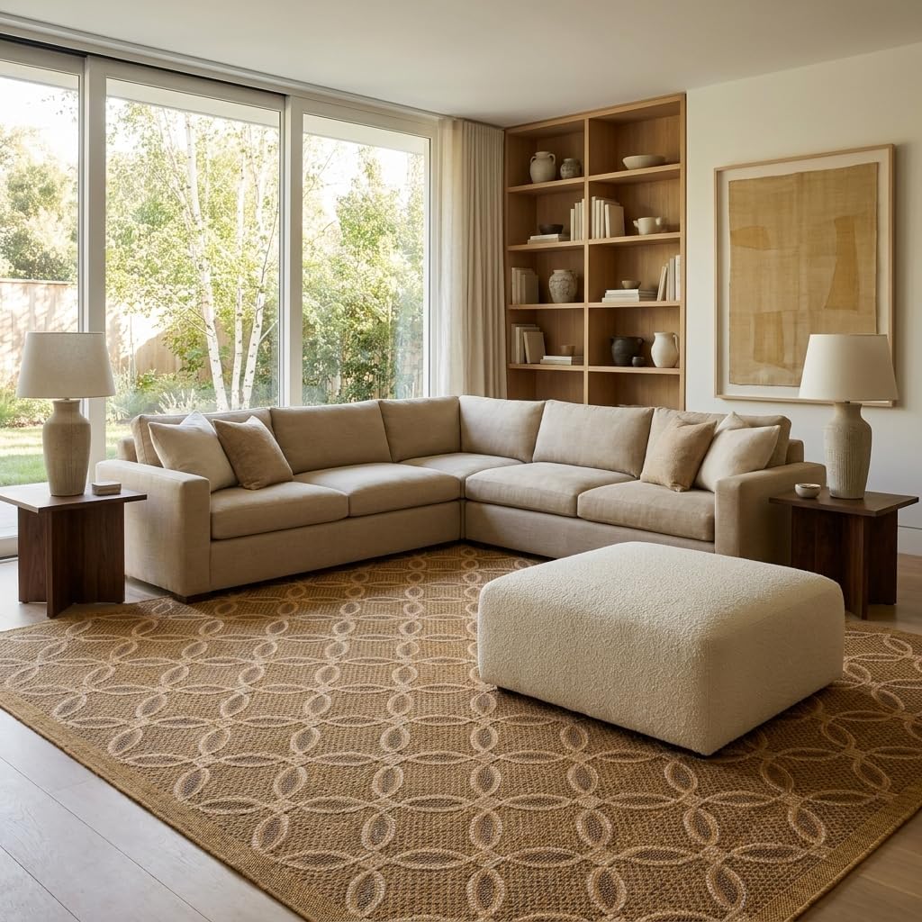 Unique Loom Outdoor Trellis Collection Area Rug - Spiral (7' x 10' Rectangle, Light Brown/ Brown)