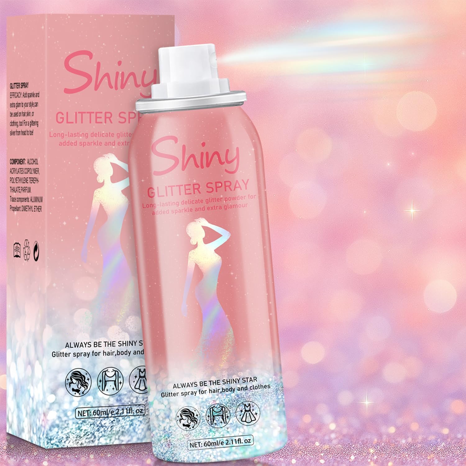 Holographic Body Glitter Spray - Silvery Shiny Shimmer for Hair, Face & Clothes | Quick-Drying, Long-Lasting Glitter Hairspray Temporary Shiny Mist for Festival, Rave, Music Concert, Prom Accessories