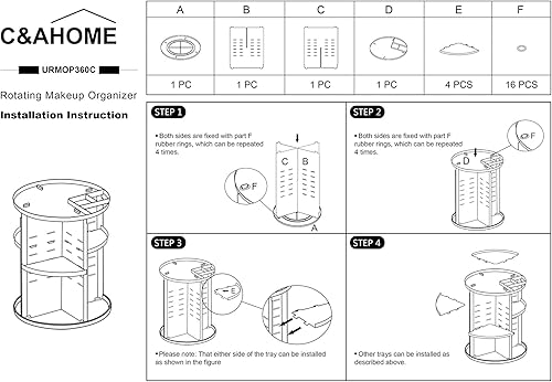 Miniatura 8 de C&AHOME Organizador de maquillaje giratorio de 360, estante organizador de almacenamiento de cosméticos ajustable, estante de exhibición de