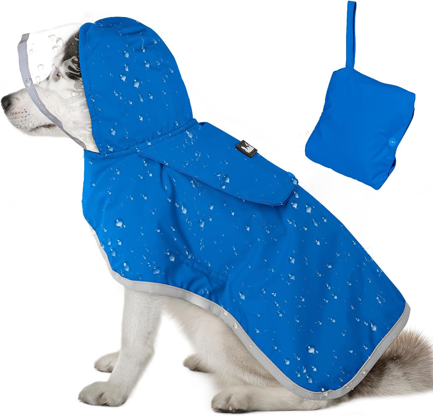 SlowTon Dog Raincoat, Adjustable Dog Rain Jacket Clear Hooded Double Layer, Waterproof Poncho with Reflective Strip Straps and Storage Pocket for Small Medium Large Dogs Puppies(DB, L)
