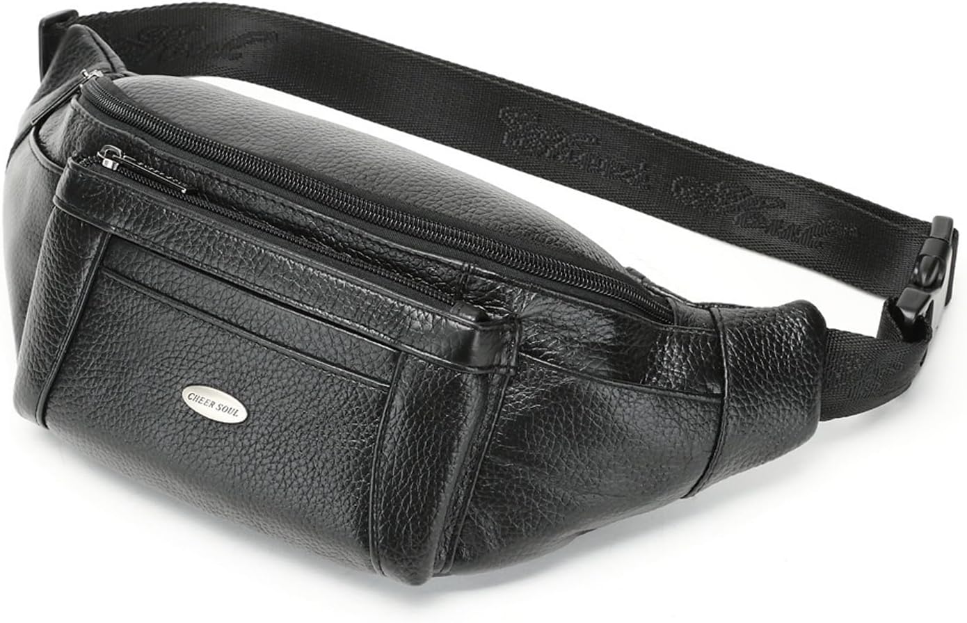 Genuine Leather Fanny Pack/Waist Bag/Organizer with Adjustable Belt, Multiple Pockets For Men and Women Black