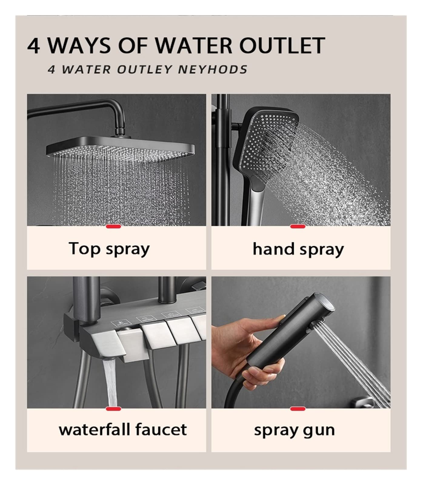 Set Doccia Digitale for Pianoforte Grigio Rubinetti da Bagno in Ottone Intelligenti Rubinetto a Cascata Calda e Fredda Doccia Grigio a Pioggia(White Square)